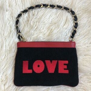 Mim & Ray Red Leather Black Wool Nayelli Love Graphic Pouchette Small Bag EUC OS